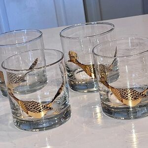 VTG Couroc of Monterey Roadrunner Glasses Rocks, Whiskey 1960s-70s Set of 4 MCM